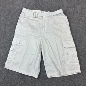 Sacred Crown Mens White Cargo Shorts with Belt Size 36 Utility Casual Twill